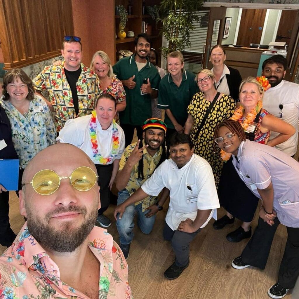 Staff from our Barley Manor care home enjoying a Caribbean-themed garden party.