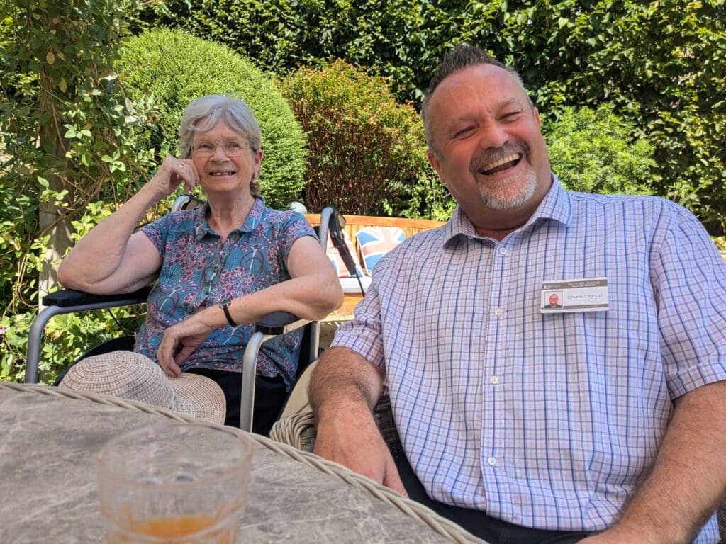 The care home manager with a resident of the Wiltshire Heights care home in Bradford on Avon.