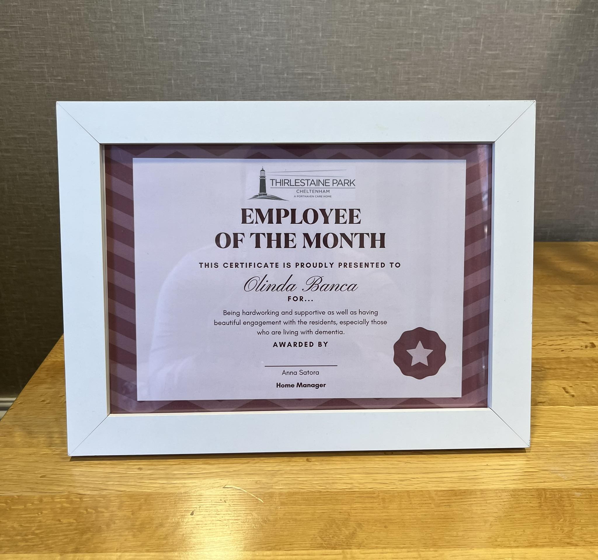 Thirlestaine Park’s employee of the month goes to…